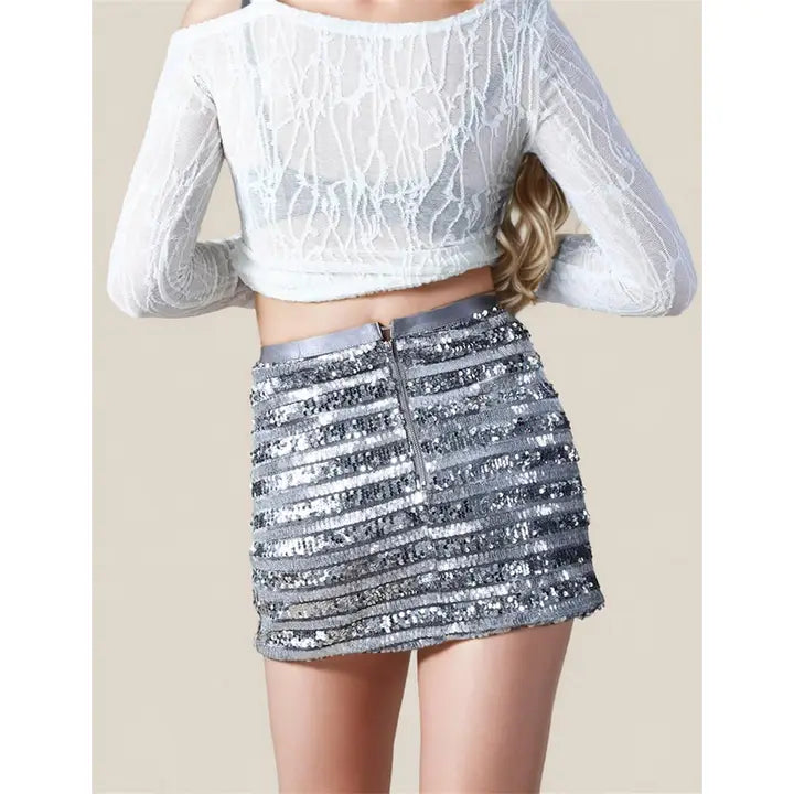 Metallic Grey Sequin Embellished Skirt
