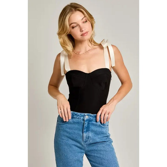Shoulder Tie Bustier Bodysuit