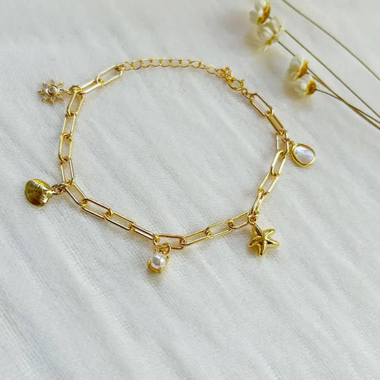 Gold Seashell Charm Bracelet