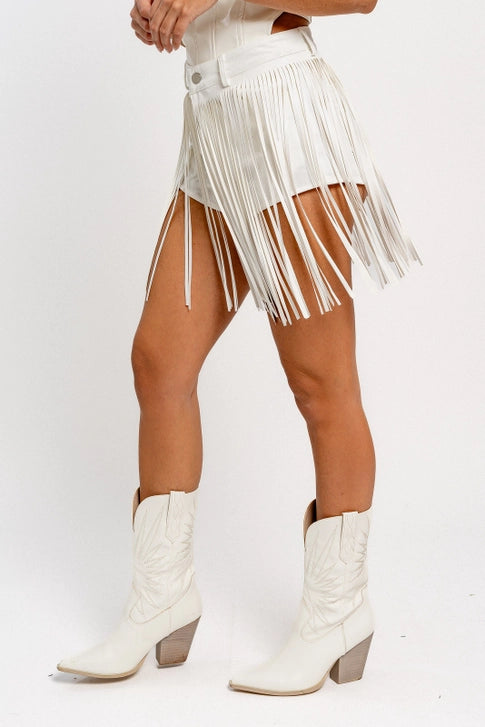 Fringe Detail Highwaist Denim Shorts