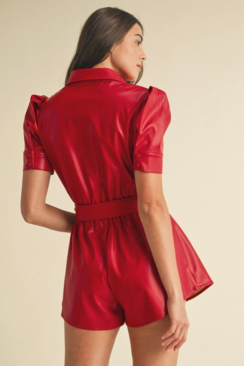 Faux Leather Short Sleeve Romper