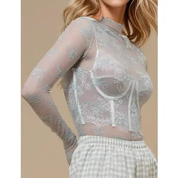 Lux Layering Floral Lace See Through Mesh Top