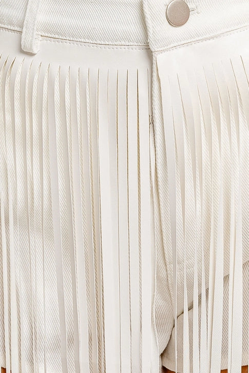 Fringe Detail Highwaist Denim Shorts