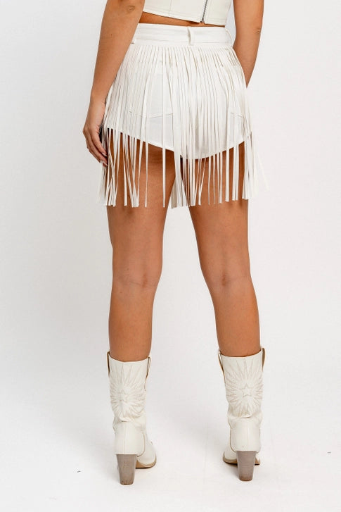 Fringe Detail Highwaist Denim Shorts