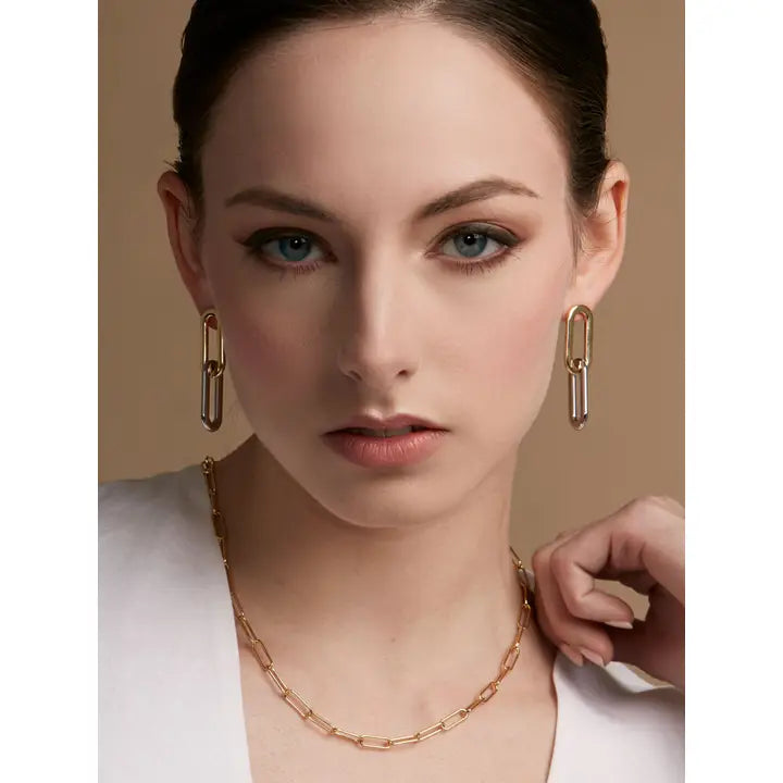 Two Tone Cable Link Drop Earrings