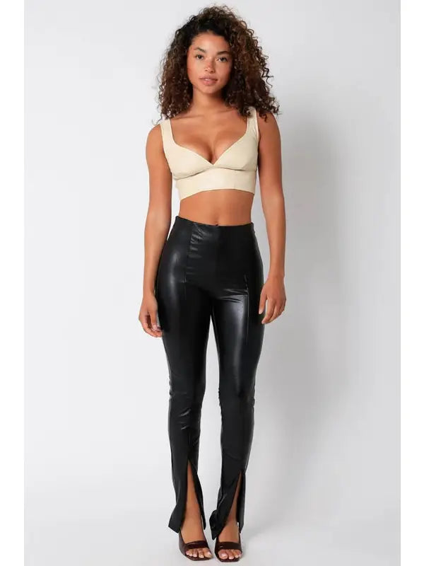 Olivaceous Leather Leggings