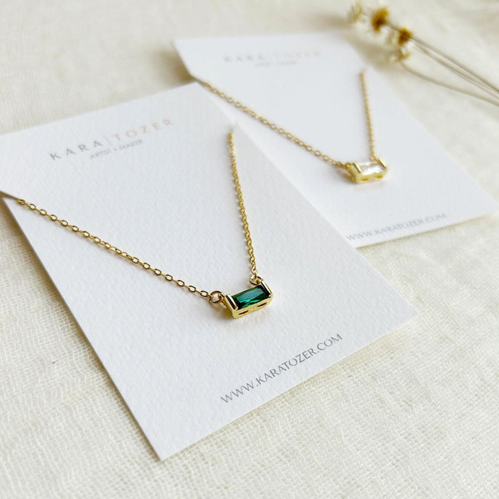 Minimalist Baguette Gemstone Necklace