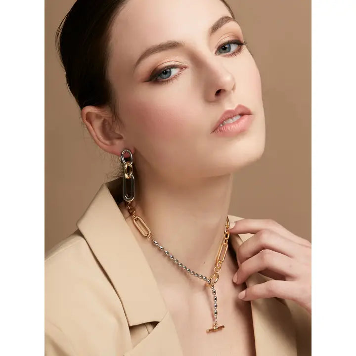 Two Tone Mixed Links Drop Earring