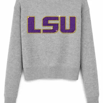 LSU Crystal Letters Gray Crewneck Sweater
