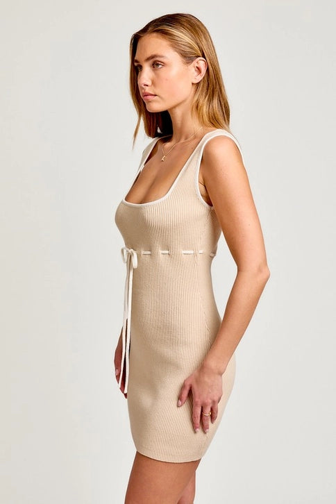 Stitch Detail Square Neck Sleeveless Sweater Dress