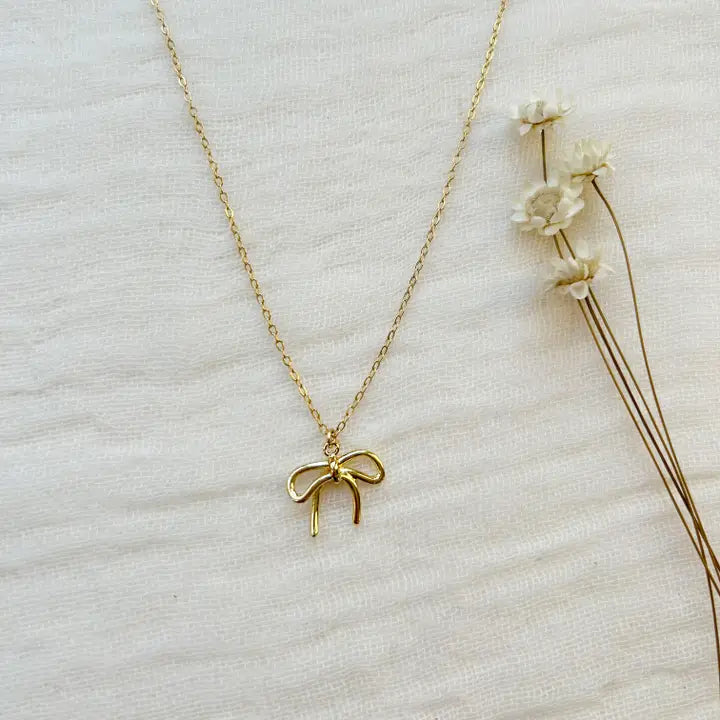 Gold Bow Charm Necklace