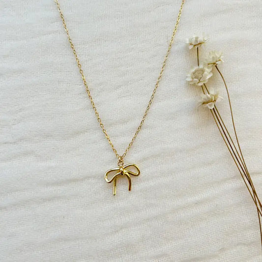 Gold Bow Charm Necklace