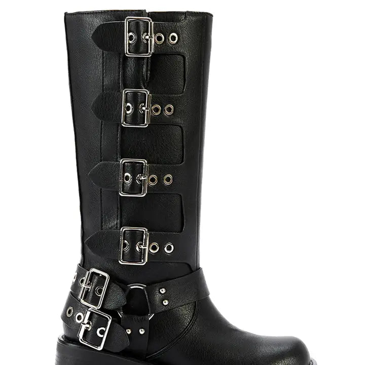 Azaela Wang Buckledup-Black Flat Moto Boot