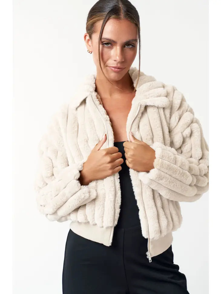 Faux Fur Drop Shoulder Long Sleeve Jacket