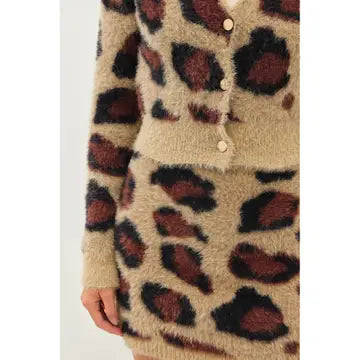 Viscose Blend Classic Wild Leopard Button-Down Cardigan