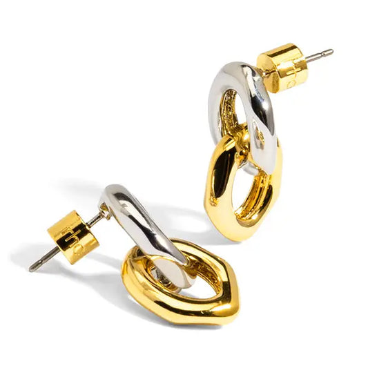 Two-Tone Small Link Drop Earring