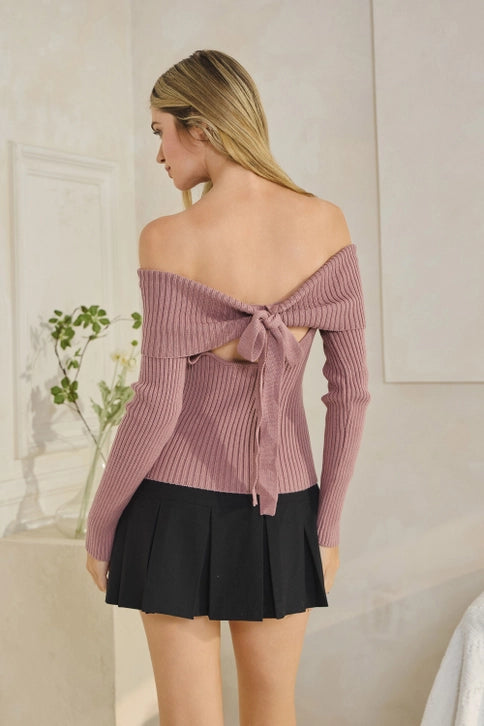 Off Shoulder Sweater with Back Bow