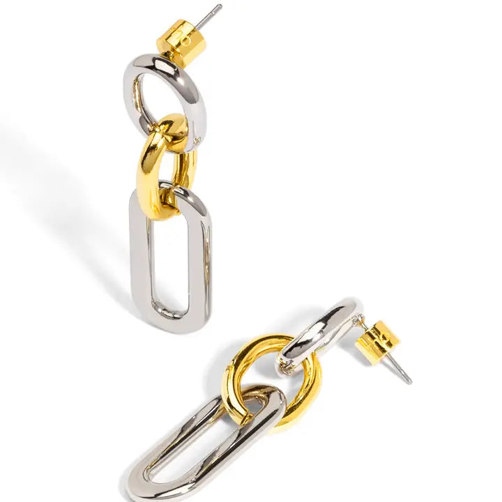 Two Tone Mixed Links Drop Earring
