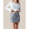 Metallic Grey Sequin Embellished Skirt