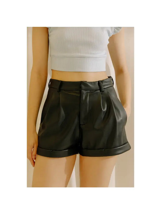 Monochromatic Baggy Faux Leather Shorts