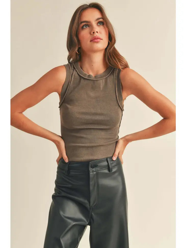 Washed Color Ribbed Tank Top