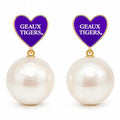 LSU Pearl Heart Drop Earrings