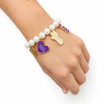 LSU Pearl Charm Bracelet