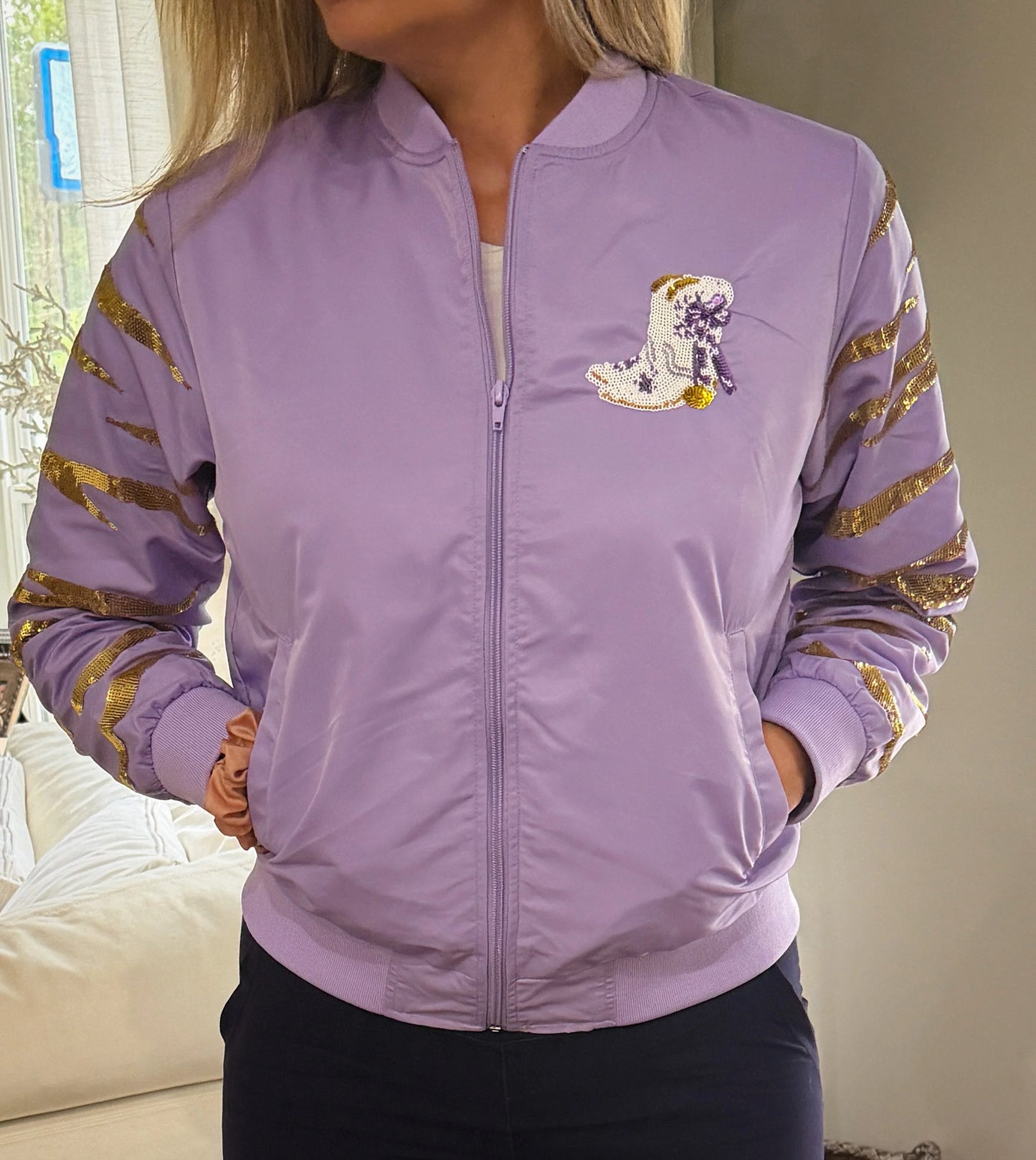 Tiger Stripe Sequin Bomber