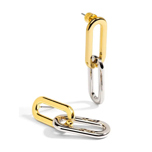 Two Tone Cable Link Drop Earrings