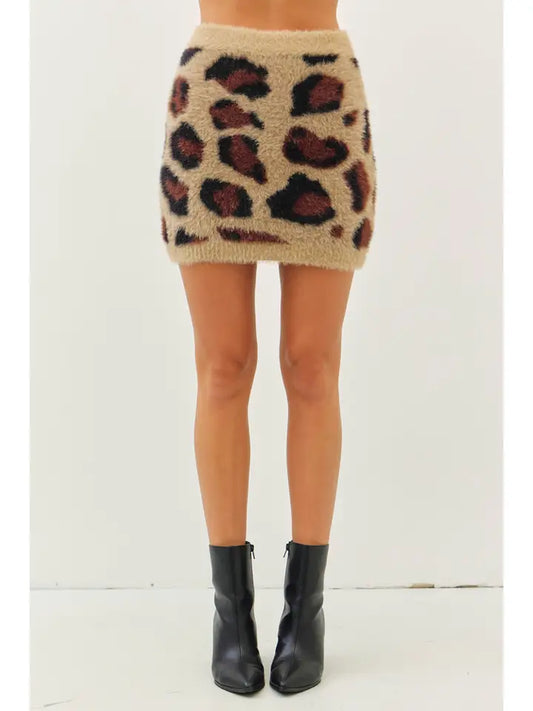 Stretchy Faux Fur Wild Leopard Fitted Mini Skirt