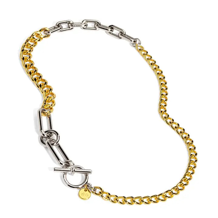 Two Tone Mixed Links Collar Necklace