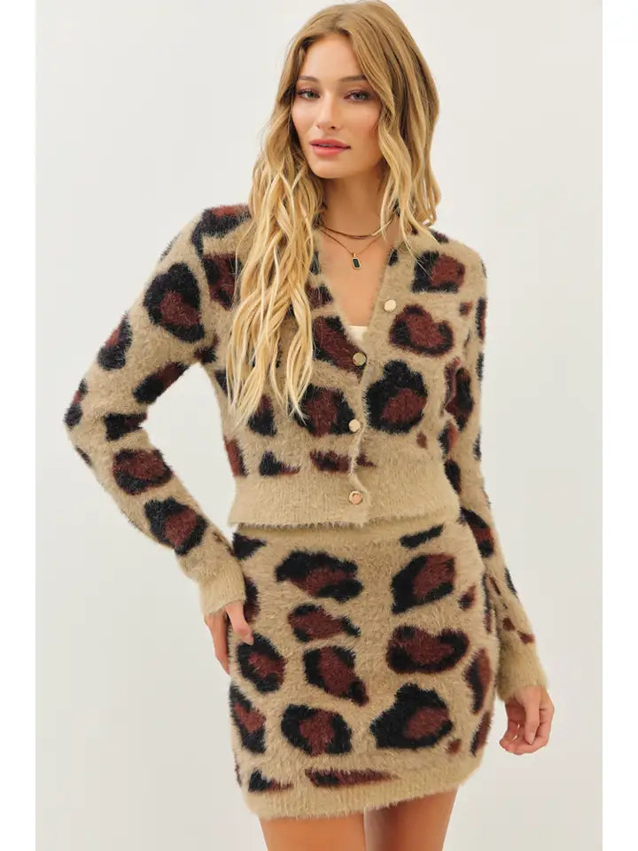 Viscose Blend Classic Wild Leopard Button-Down Cardigan