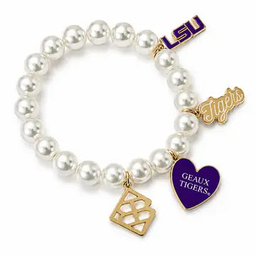 LSU Pearl Charm Bracelet