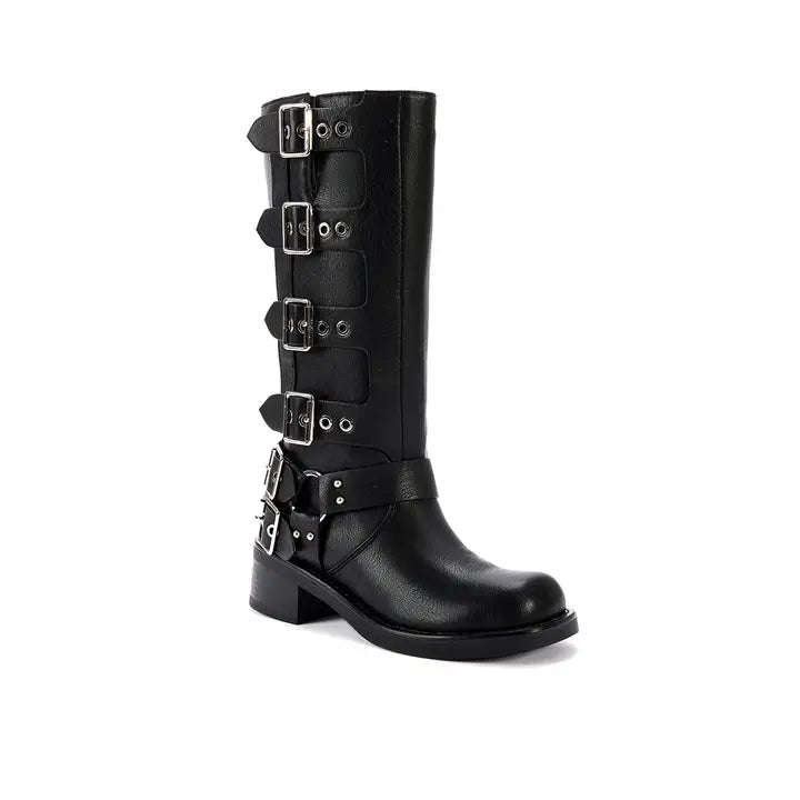 Azaela Wang Buckledup-Black Flat Moto Boot