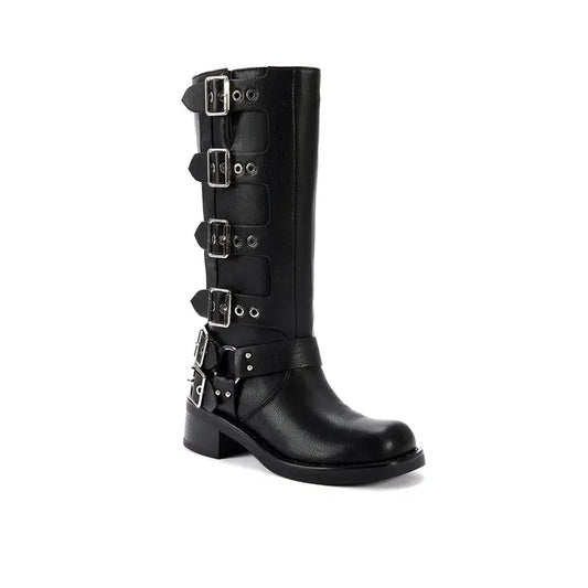 Azaela Wang Buckledup-Black Flat Moto Boot